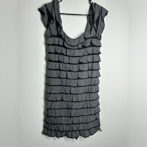 M.S.S.P. Bodycon Dress Womens Size  M Ruffle Sleeveless Gray Black